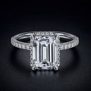 Radiant Halo Engagement Ring with Pavé Setting – 2 Carat Diamond Look